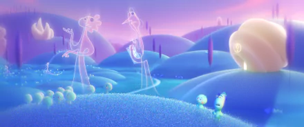 HD wallpaper of 'Soul' (2024) movie featuring whimsical characters in a colorful, ethereal animation landscape.