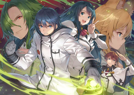 Anime HD PC desktop wallpaper featuring characters from The Wrong Way to Use Healing Magic in dynamic poses with glowing magical effects.