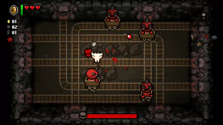 HD desktop wallpaper featuring a scene from The Binding of Isaac: Repentance video game with a character navigating through a dungeon room with obstacles and enemies.