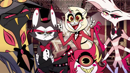 HD Hazbin Hotel desktop wallpaper featuring main characters in vibrant animation style.