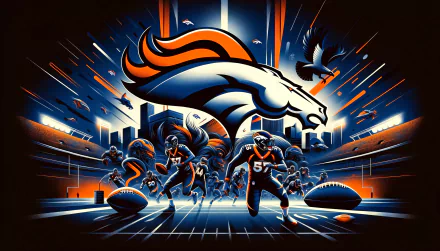 HD Denver Broncos wallpaper showcasing dynamic football action with players in motion and the team's logo, a perfect background for NFL and Super Bowl fans.
