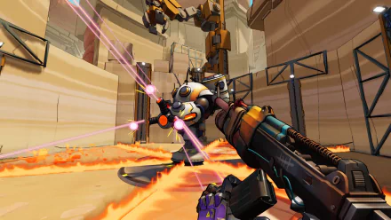 Roboquest HD desktop wallpaper featuring an intense battle scene with a robot and futuristic weaponry in a vivid, high-definition gaming environment.