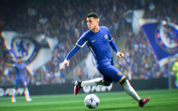 EA SPORTS FC 24 HD desktop wallpaper featuring Phil Foden in action on the soccer field.