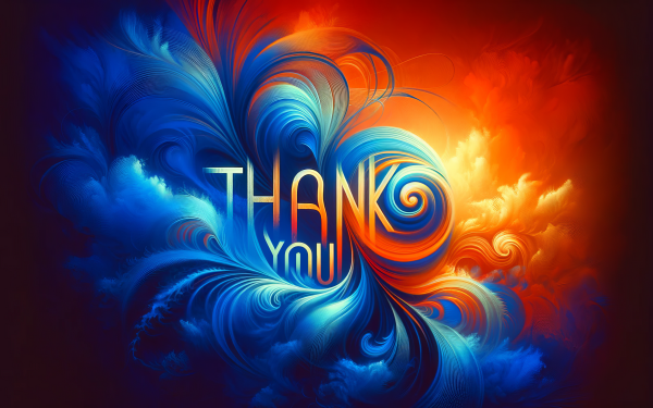 Vibrant HD desktop wallpaper featuring artistic ‘Thank You’ text with a colorful abstract background in red and blue.