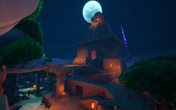 HD wallpaper featuring Blazing Sails game with moonlit pirate fortress at night for desktop background.