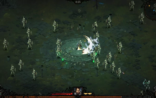 High-definition desktop wallpaper from 'Death Must Die,' featuring an intense battle scene with a hero surrounded by spectral enemies.