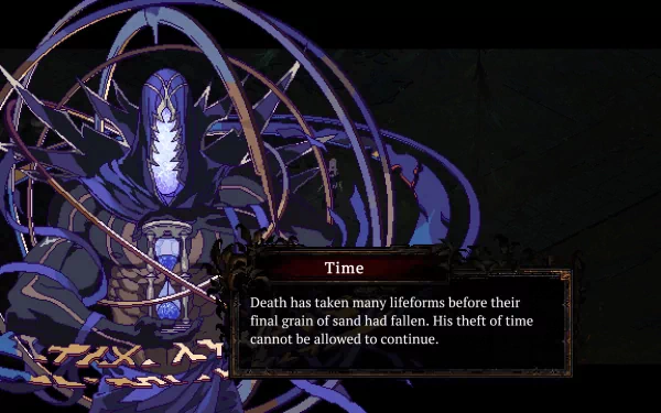 Mysterious armored figure with intricate details in 'Death Must Die' themed HD wallpaper for desktop background, featuring dark hues and a cryptic message about the concept of time.