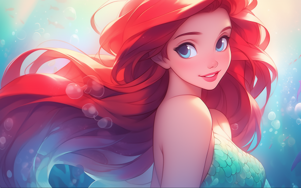 Ariel from Disney's The Little Mermaid HD desktop wallpaper with vibrant colors and underwater theme.