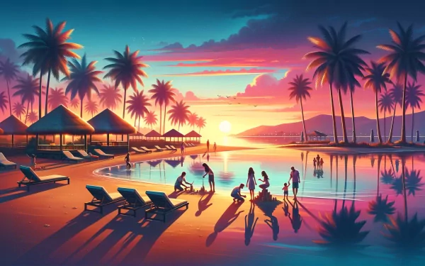 vacation beach Family palm tree HD Desktop Wallpaper | Background Image