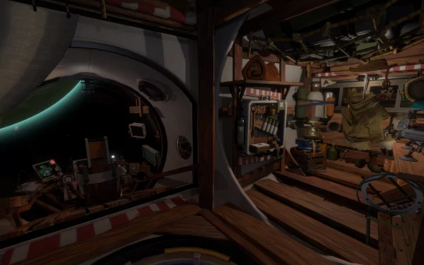 HD desktop wallpaper featuring the intricate interior of a spaceship from the game Outer Wilds.