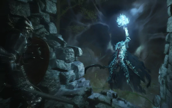 HD desktop wallpaper featuring a mystical dragon from Dragon's Dogma 2 video game, set against a dark, atmospheric backdrop.