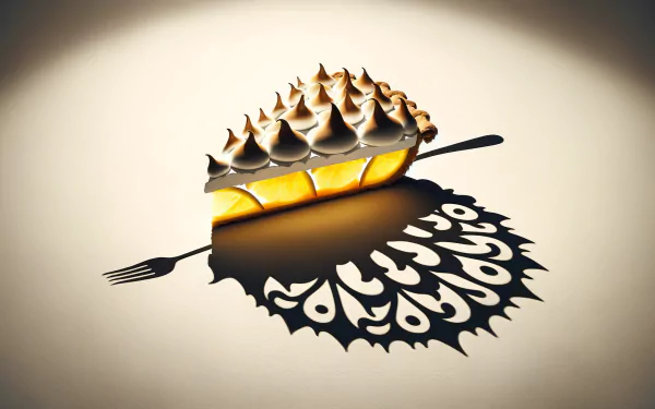 HD desktop wallpaper featuring a delicious slice of lemon meringue pie with a beautifully toasted topping, casting an artistic shadow.