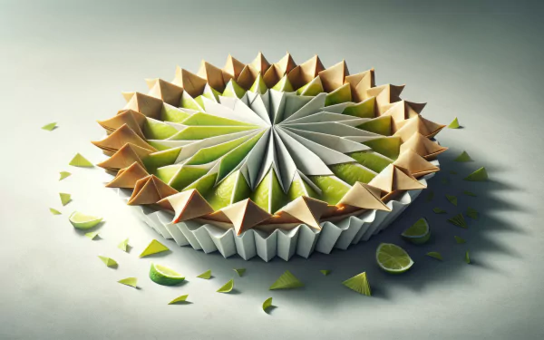A vibrant key lime pie is beautifully arranged with geometric slices, surrounded by lime wedges, making an enticing HD desktop wallpaper and background.
