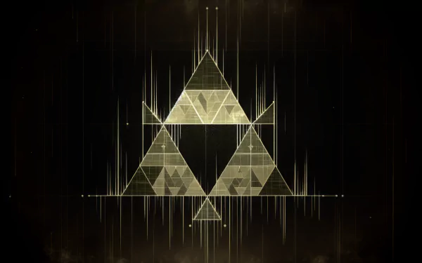 HD desktop wallpaper featuring a glowing Triforce symbol with a digital rain effect on a dark background.
