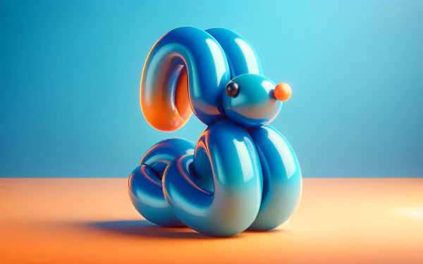 A vibrant blue balloon animal shaped like a dog, set against a gradient background of orange and blue, creating an engaging HD desktop wallpaper.