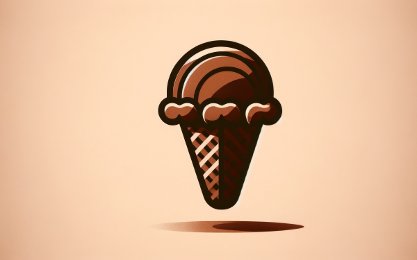 HD wallpaper of stylized chocolate ice cream cone illustration on a soft beige background, ideal for desktop or background use.