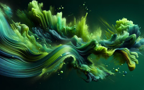 Creative abstract green and yellow paint splash HD desktop wallpaper with dynamic fluid art background.