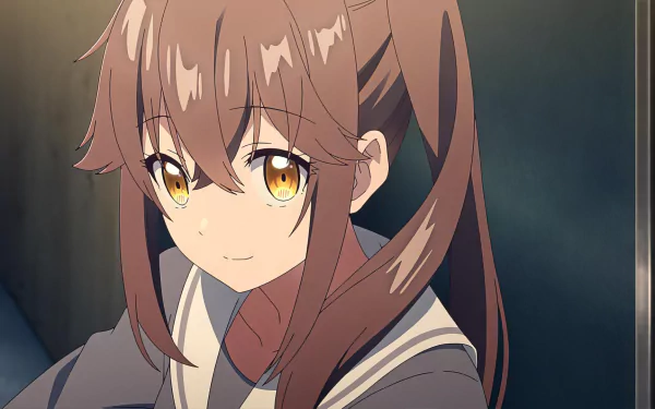 A stunning HD anime wallpaper featuring Sasaki from Sasaki and Peeps, with warm golden eyes and a friendly smile, set against a softly blurred background.