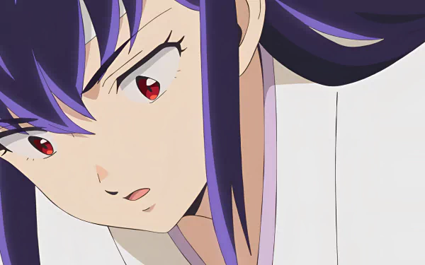 HD desktop wallpaper featuring a close-up of a character from the anime Urusei Yatsura (2022), with purple hair and red eyes.