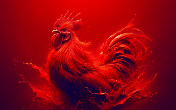Red fiery chicken illustration HD desktop wallpaper and background.