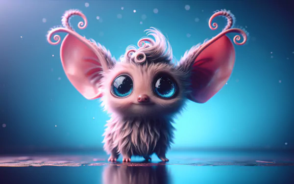 HD desktop wallpaper featuring a cute, fantastical creature inspired by Jigglypuff from Pokémon with large eyes and whimsical design elements, set against a magical blue background.