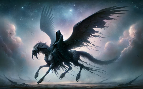 HD desktop wallpaper featuring a dramatic illustration of a Nazgûl on its winged mount against a twilight sky with stars.