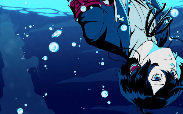 HD desktop wallpaper featuring a character from Persona 3 Reload video game with underwater illusion and floating bubbles background for an immersive gaming atmosphere.