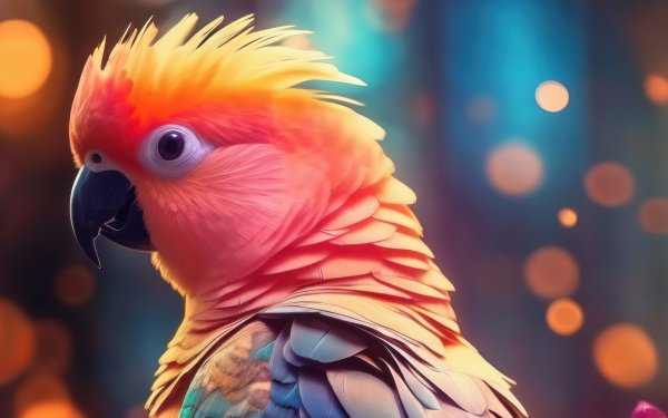 HD wallpaper of a vibrant cockatoo parrot with a colorful bokeh background, perfect for desktop and background use.