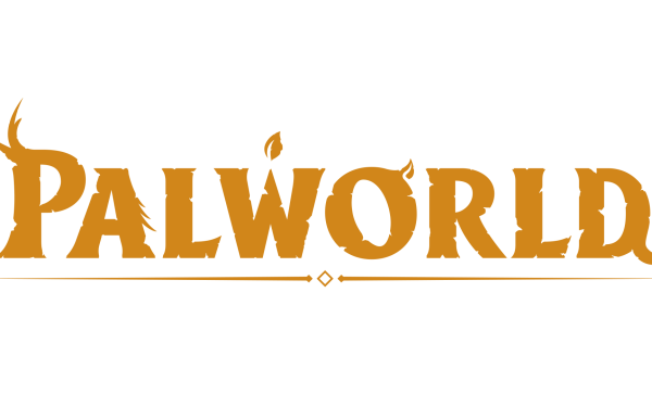 HD desktop wallpaper featuring the logo of the video game Palworld, with stylized orange text on a transparent background, suitable for use as a computer background.