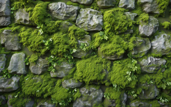 HD wallpaper of a lush moss-covered wall, exuding a serene natural ambiance.