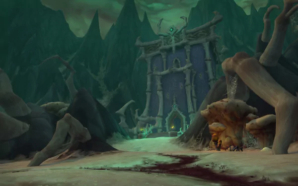 HD wallpaper of World of Warcraft: Shadowlands featuring a mystical gate in a foreboding environment for desktop background.
