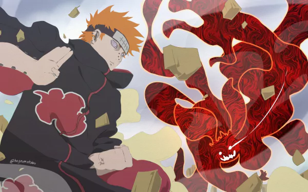 Illustration of Pain from Naruto anime series against a vibrant background, perfect for HD desktop wallpaper.