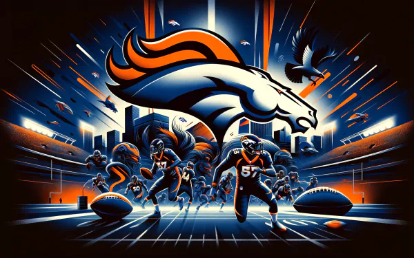 HD Denver Broncos wallpaper showcasing dynamic football action with players in motion and the team's logo, a perfect background for NFL and Super Bowl fans.