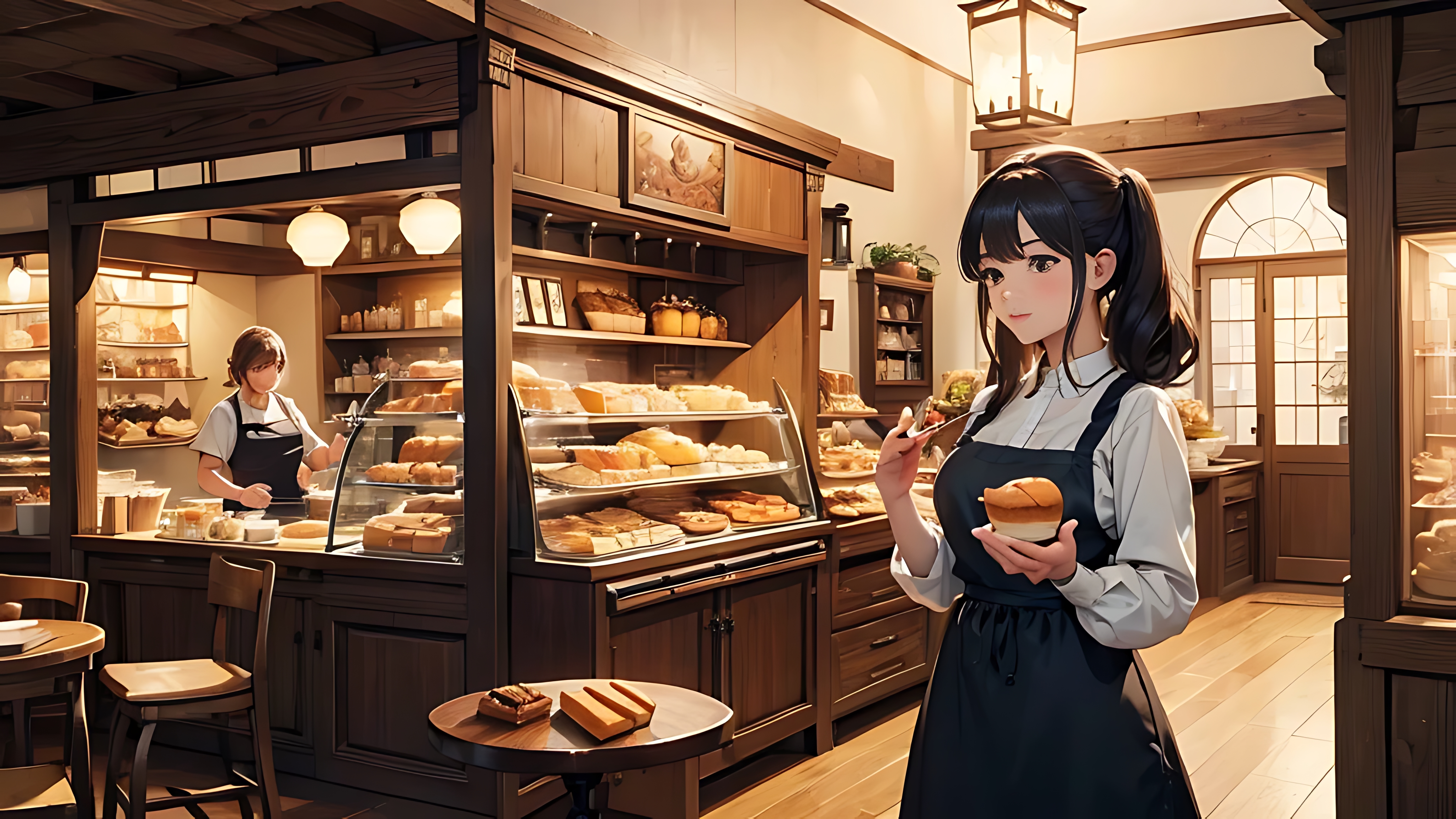 anime background of a cozy pastry shop on Craiyon