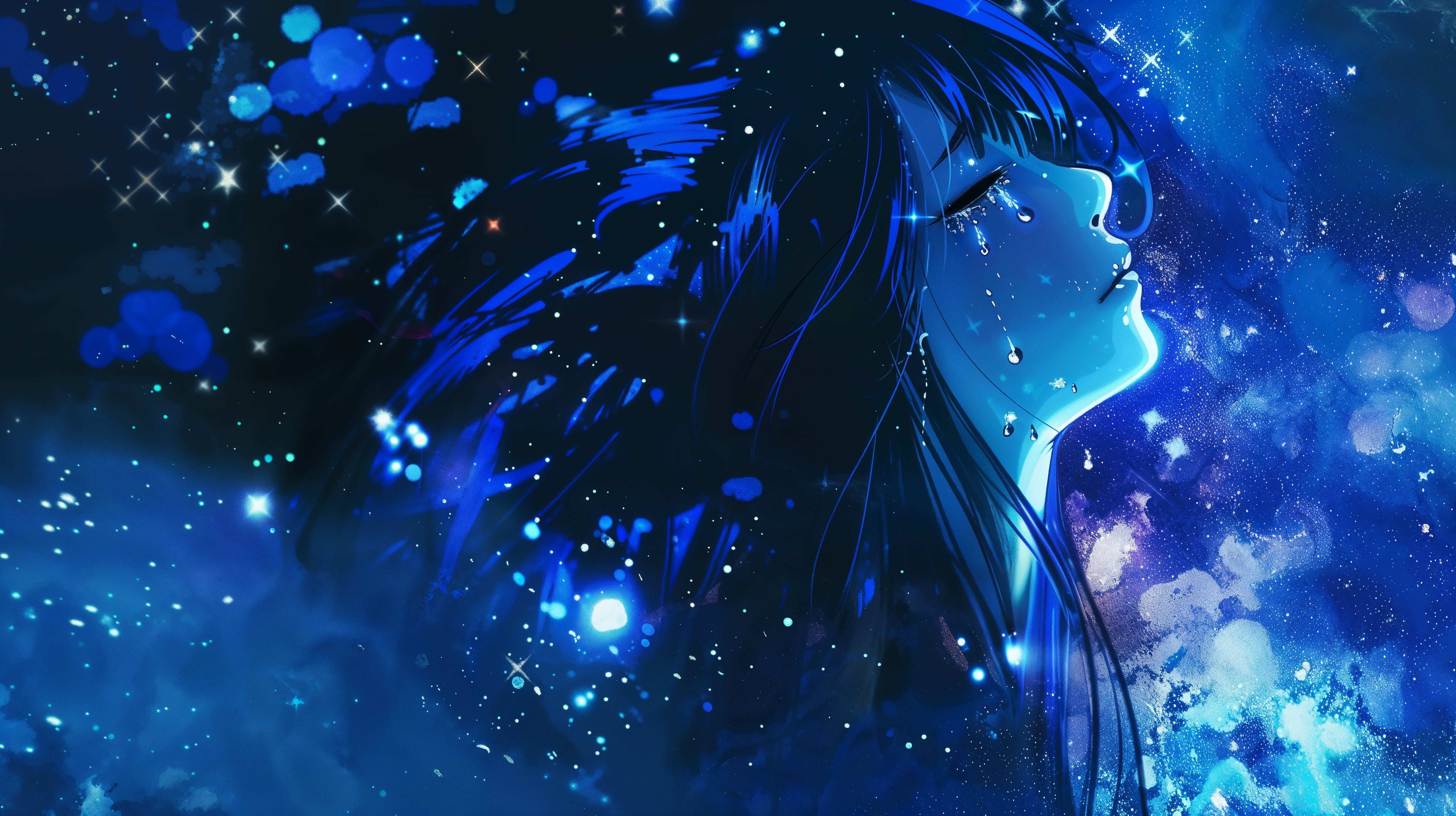 Blue Aesthetic Sad Anime Girl Crying HD Wallpaper By Phaethon