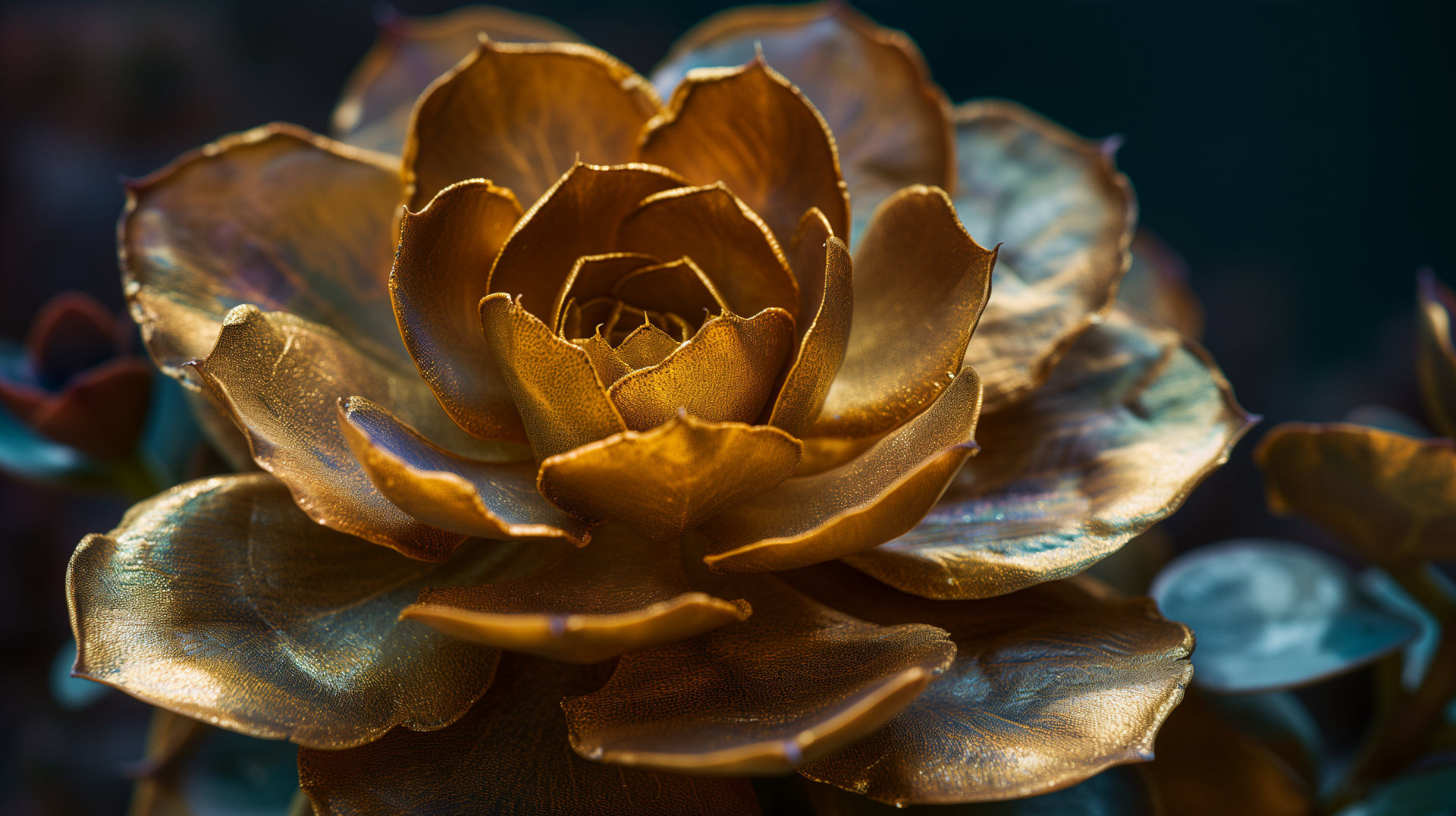 HD desktop wallpaper featuring a close-up of a golden succulent plant with intricate details and soft background.