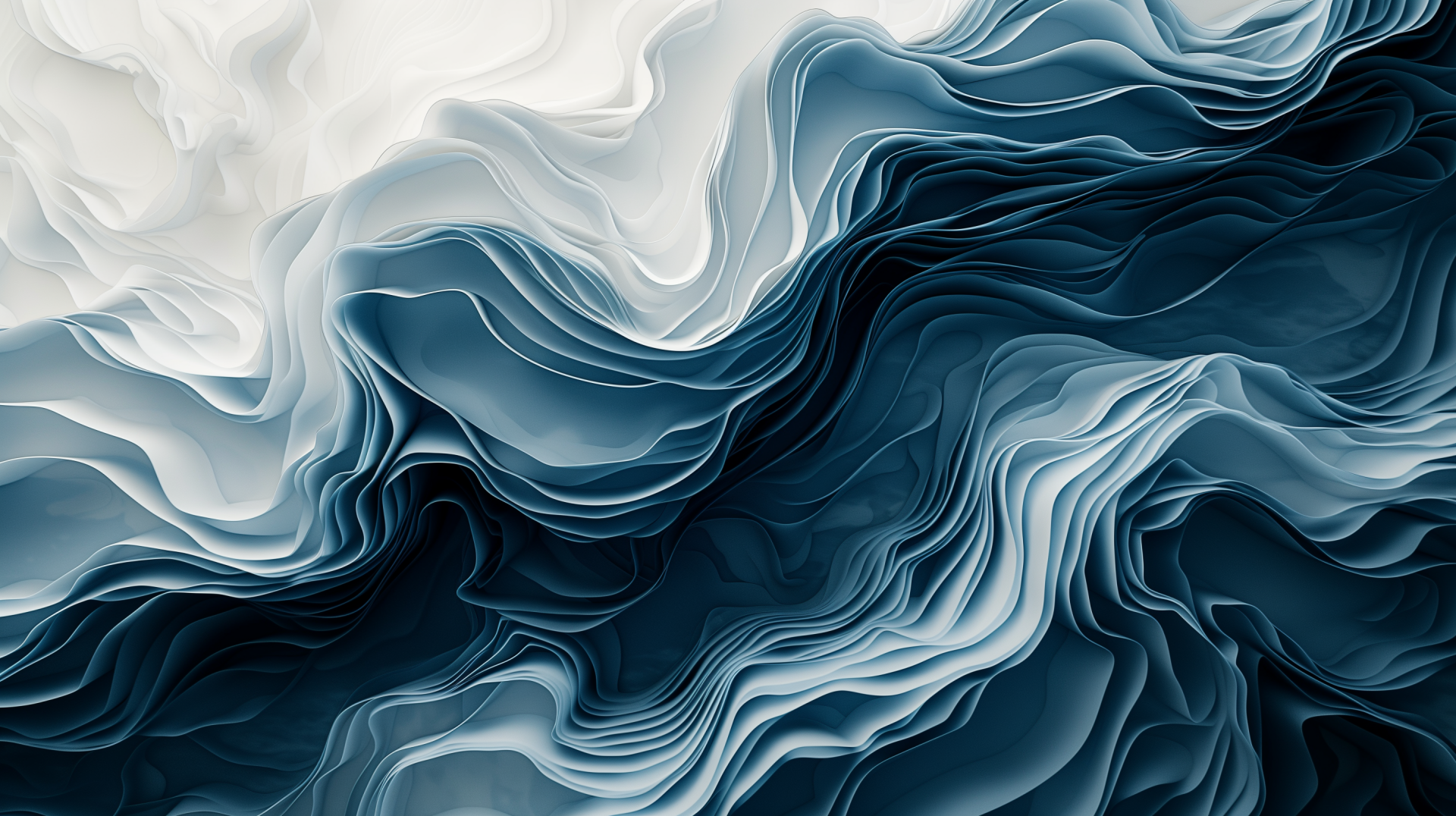 Abstract duotone wave pattern in blue and white, high-definition desktop wallpaper and background.