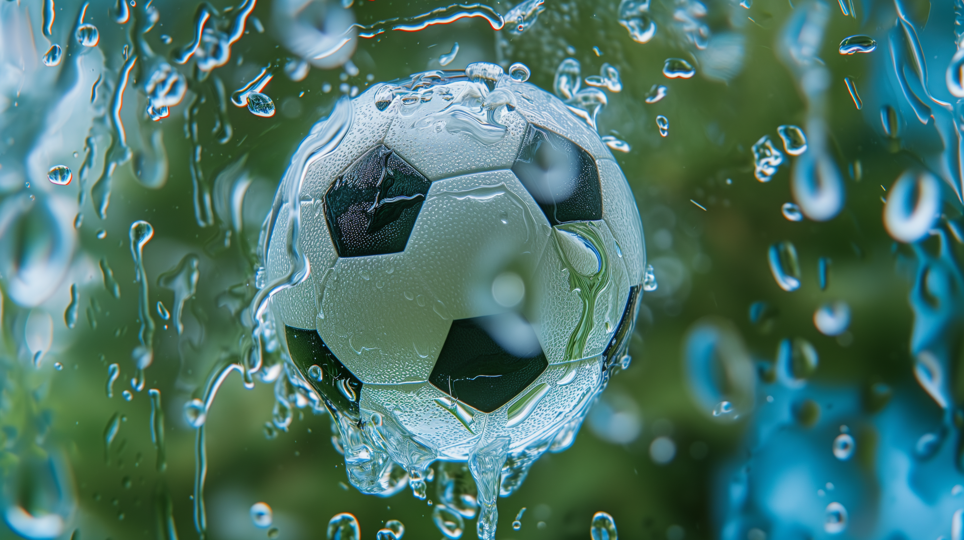 HD desktop wallpaper featuring a soccer ball with water splash effect for a visually captivating background.