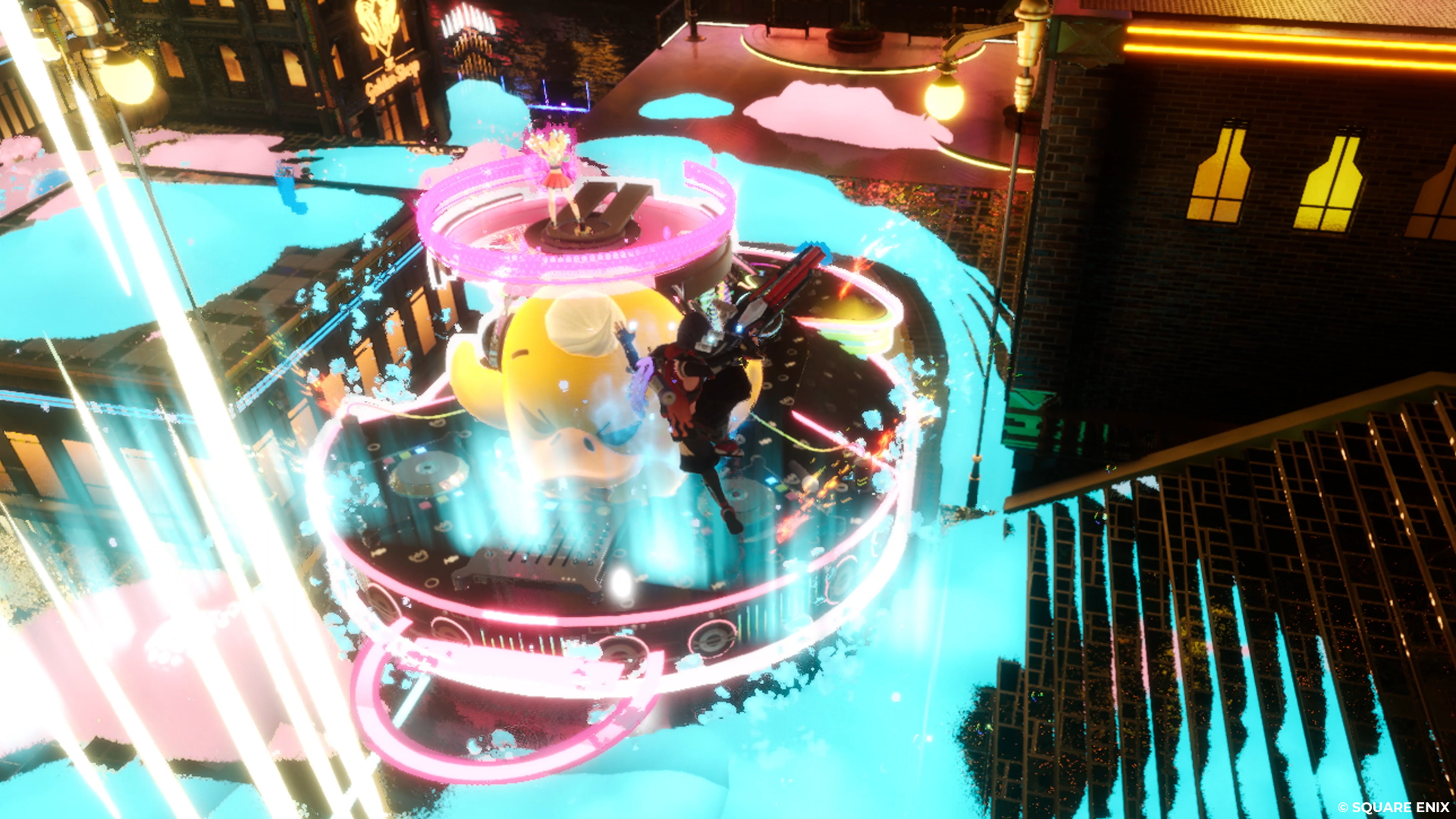 HD desktop wallpaper of a dynamic Foamstars video game scene featuring vibrant neon colors and action-packed gameplay.