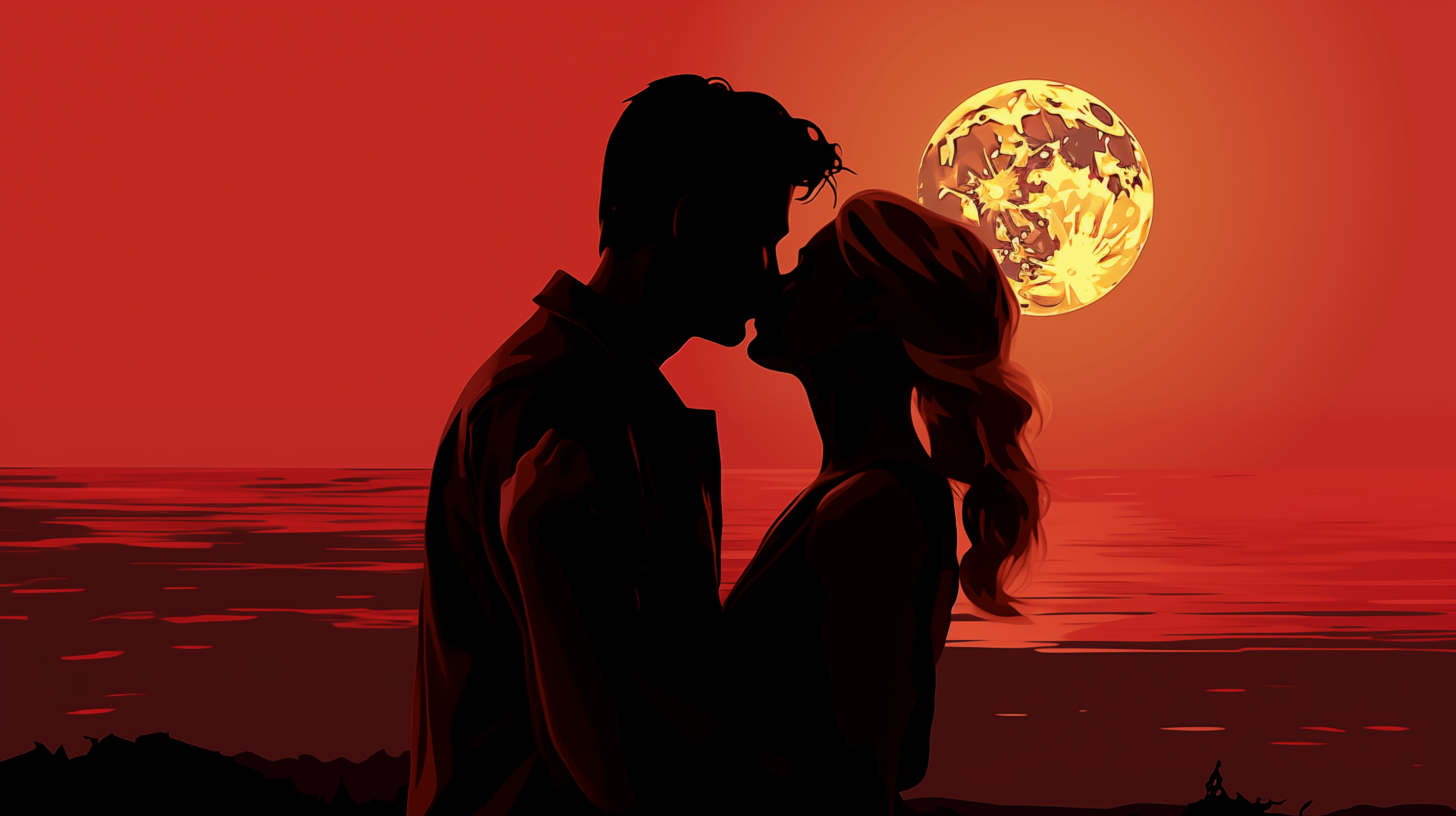 Romantic Honeymoon Kiss Wallpaper – Love Under the Moon HD Background ...