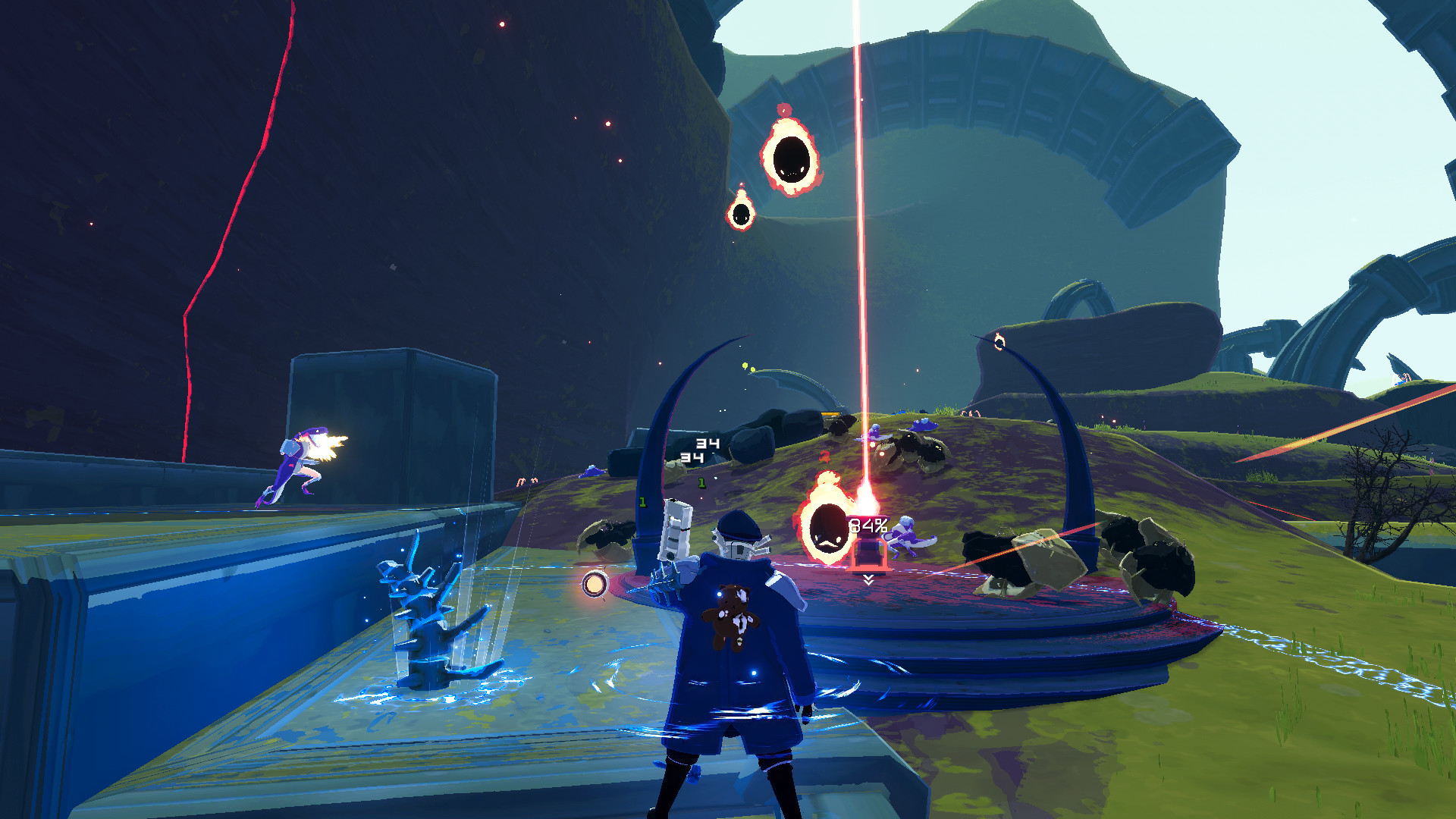 HD desktop wallpaper featuring an action-packed scene from the video game Risk of Rain 2 with dynamic combat and vibrant graphics.