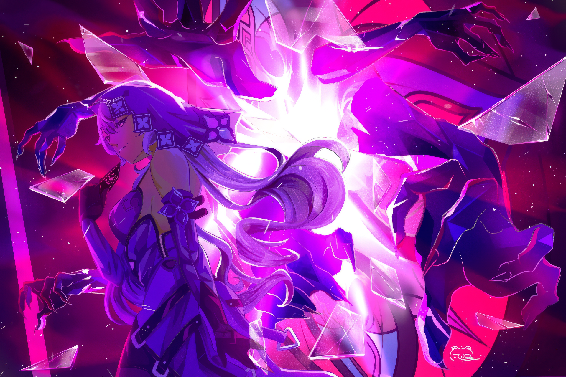 HD desktop wallpaper featuring the character Black Swan from the video game Honkai: Star Rail, depicted in a dynamic pose against a vibrant, cosmic background.