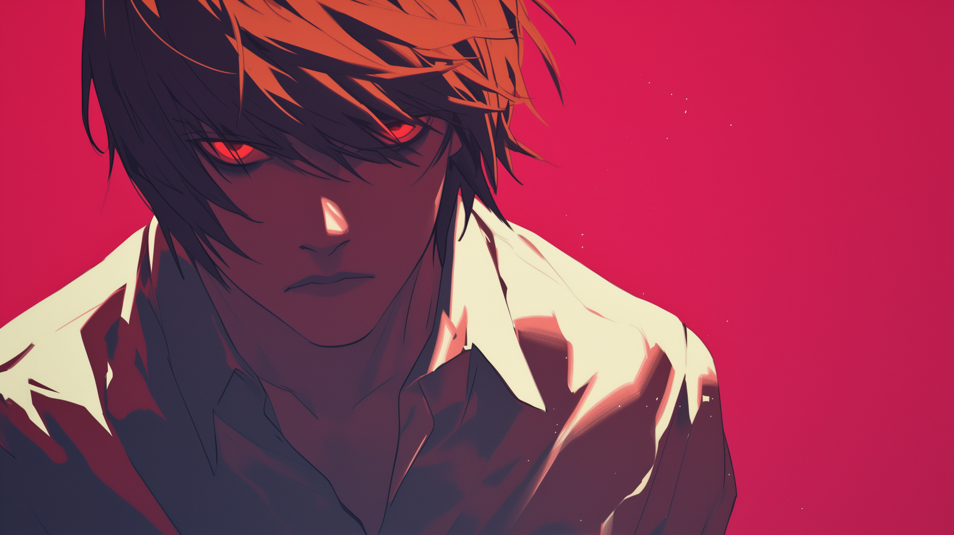 HD wallpaper featuring anime character Light Yagami from Death Note with a red background for desktop.