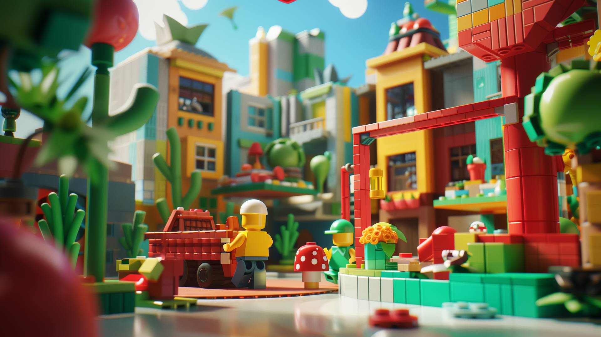 HD Roblox-themed desktop wallpaper featuring a vibrant, blocky cityscape with a character in the foreground.