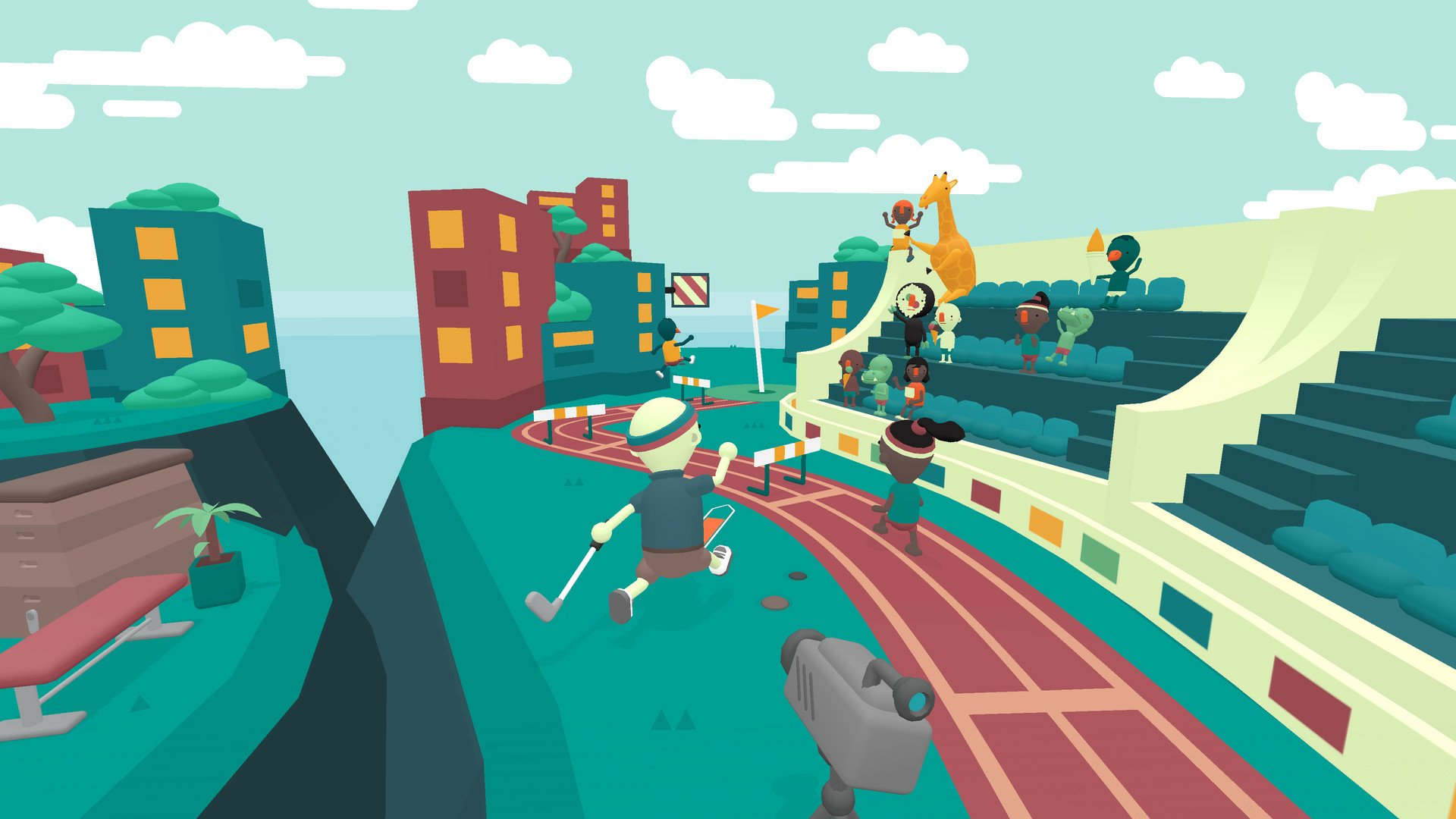HD wallpaper featuring a quirky 'What the Golf?' game scene with cartoonish characters and a whimsical golf course design.