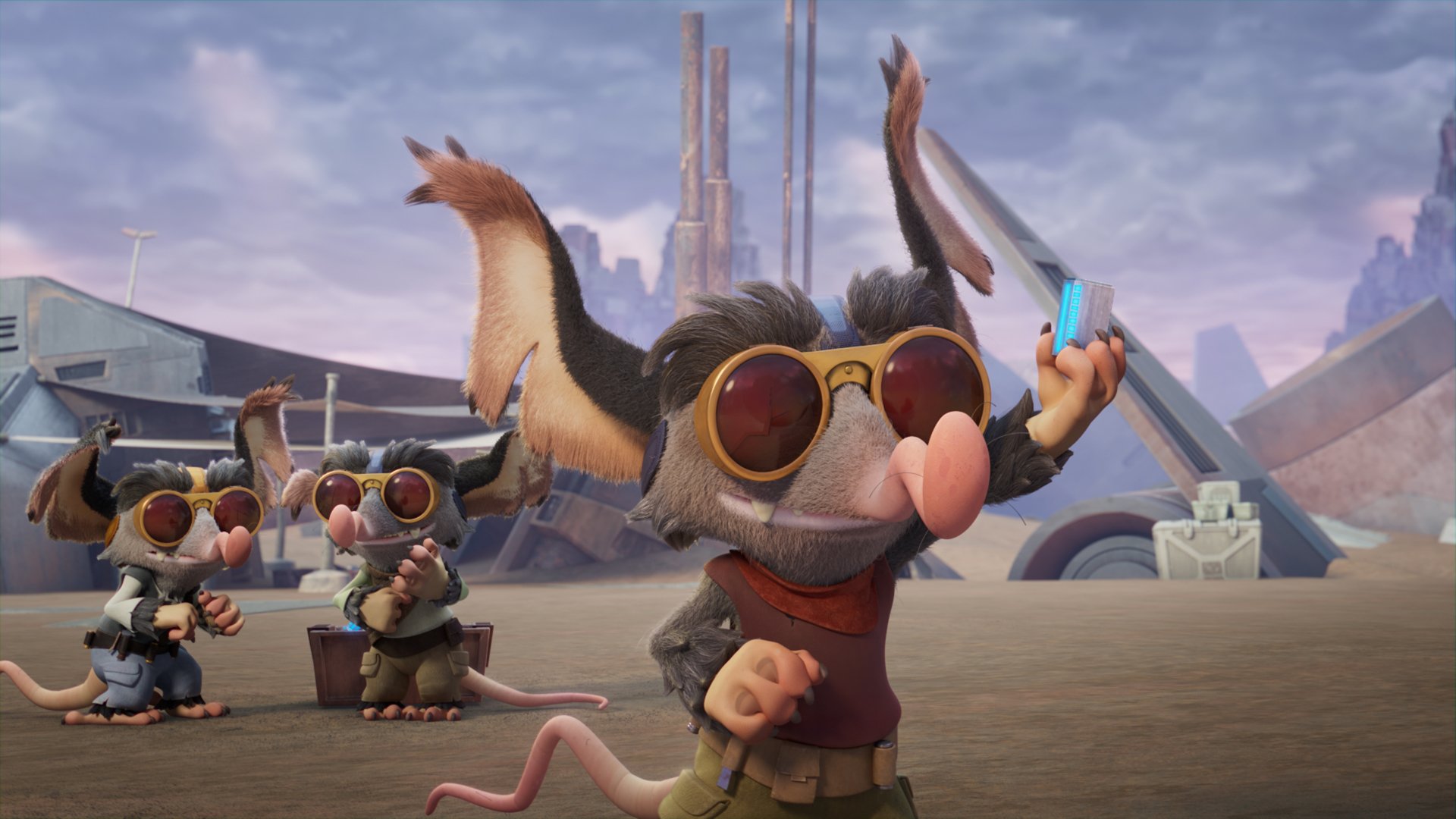 HD wallpaper featuring animated characters from Star Wars: Young Jedi Adventures TV Show with a whimsical background scene for desktop.