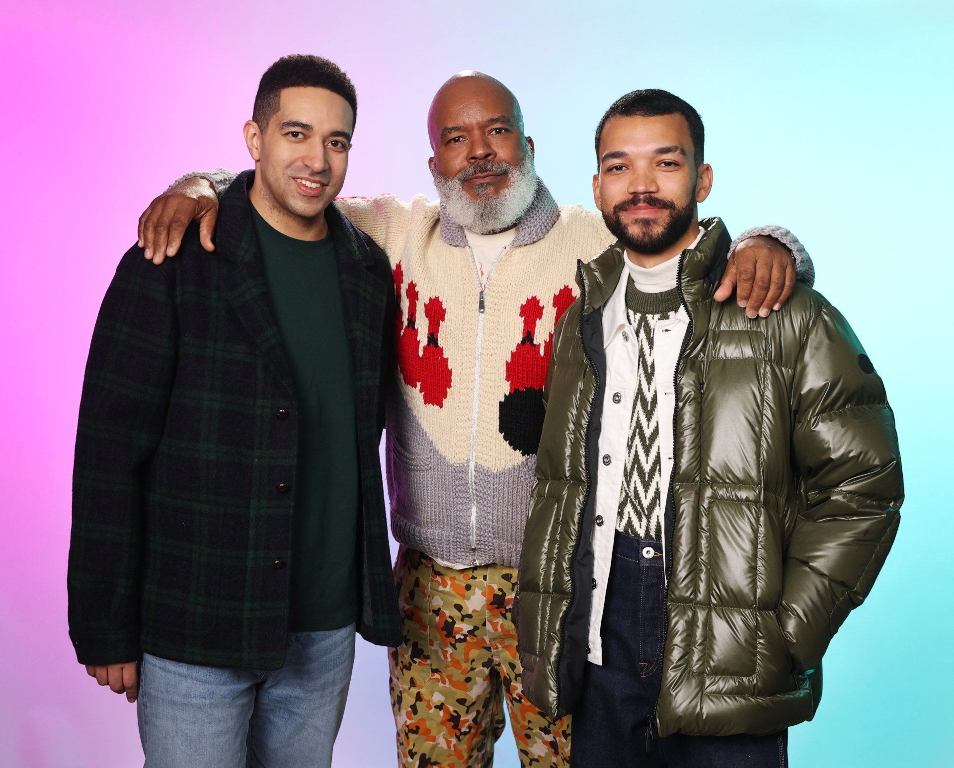 HD wallpaper of The American Society of Magical Negroes TV show featuring actors, including Justice Smith and David Alan Grier.