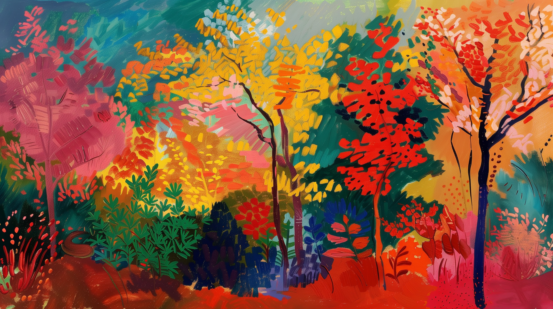 Colorful autumn foliage HD wallpaper depicting a vibrant fall forest scene for desktop background.