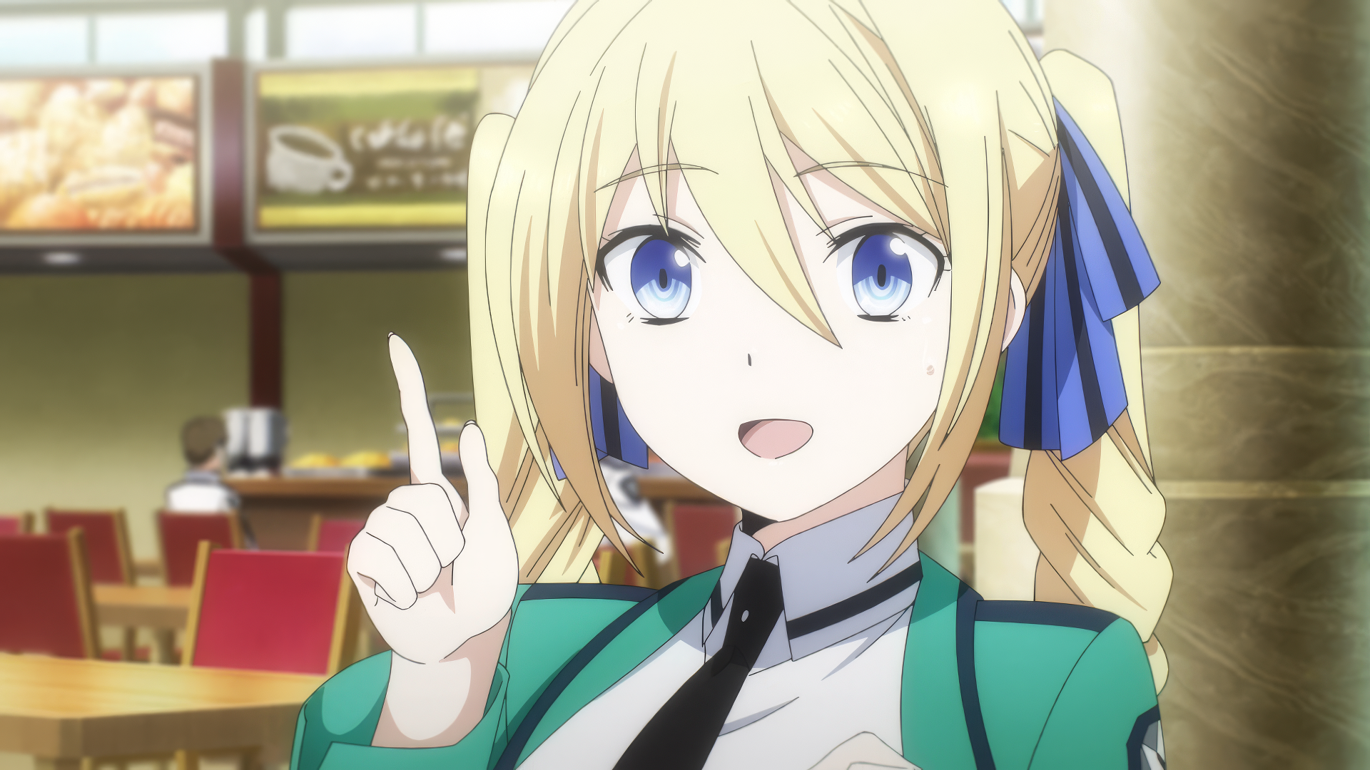 Anime character from The Irregular at Magic High School animated series gestures confidently, serving as a HD desktop wallpaper and background.