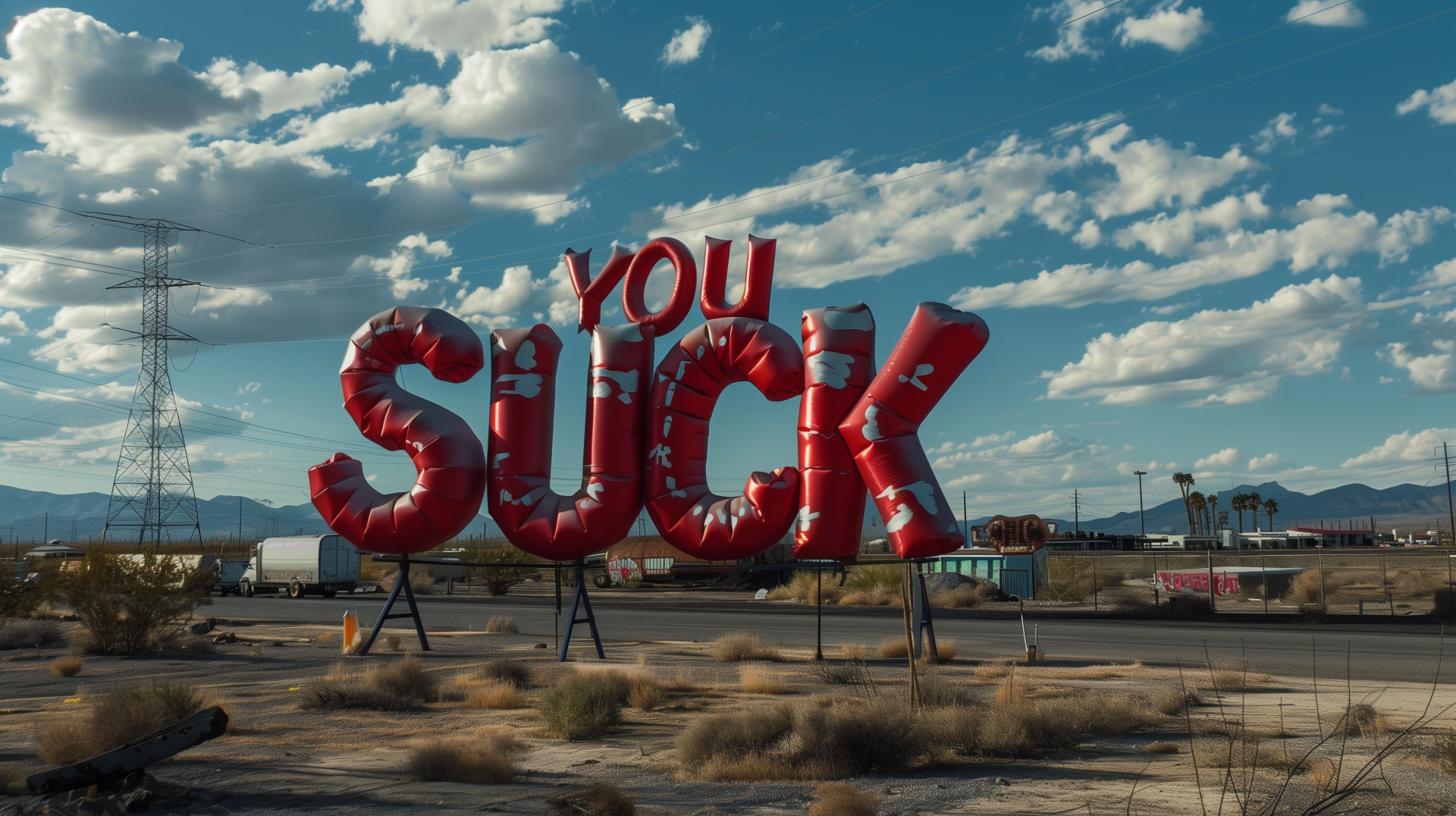 Funny You Suck balloon text wallpaper for desktop background with a humorous theme in high definition.